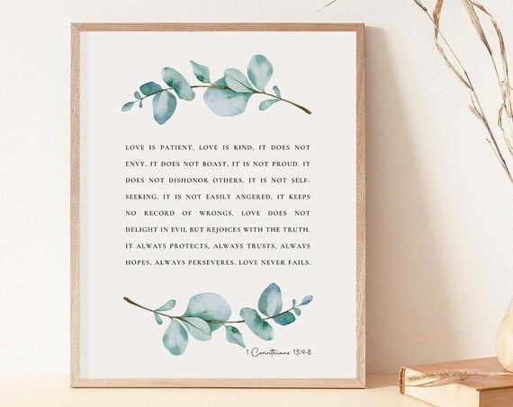 1 Corinthians 13:4-8 Love Is Patient Love Is Kind Wedding Scripture Poster