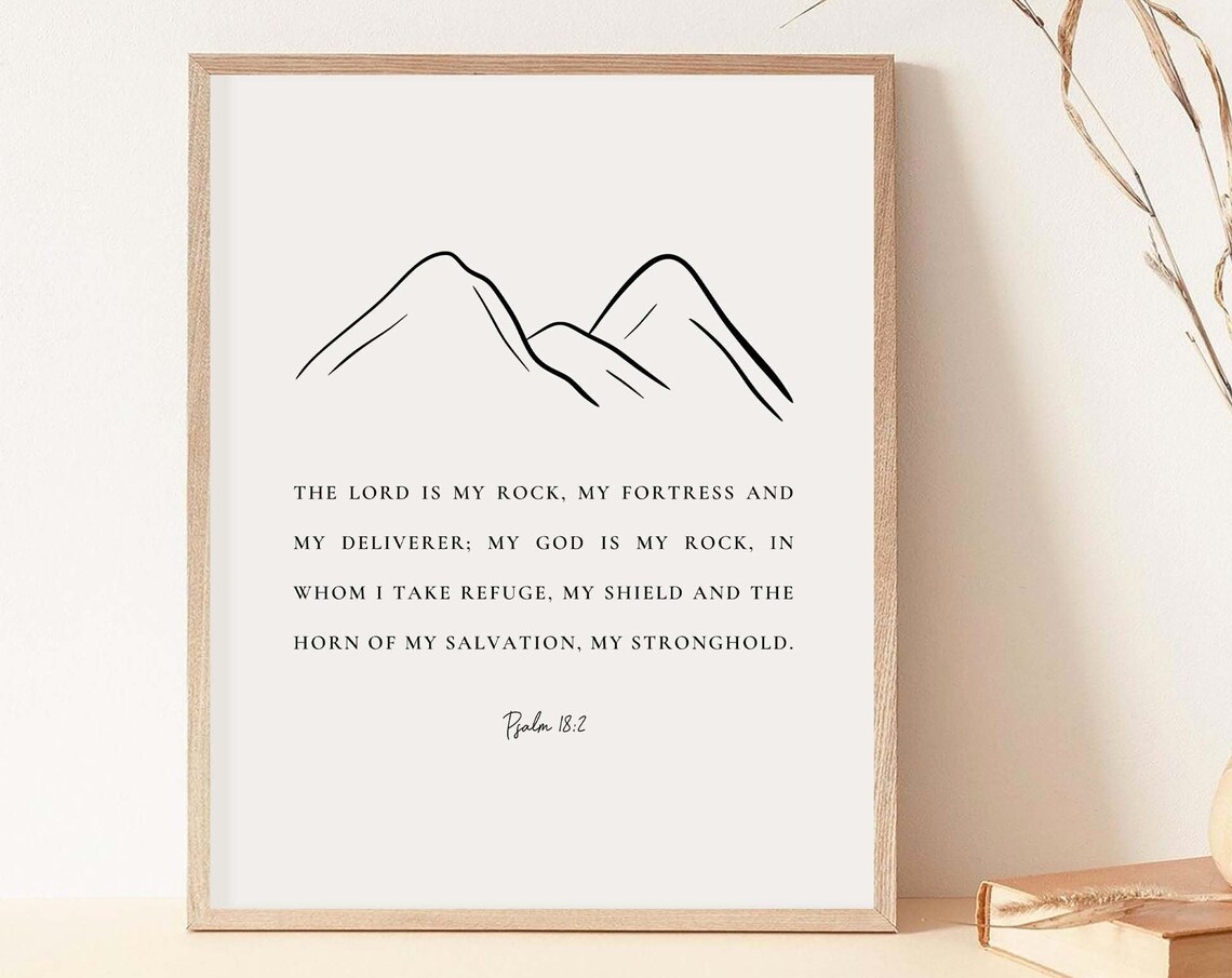 The Lord Is My Rock Psalm 18:2 Mountain Line Art Scripture Poster