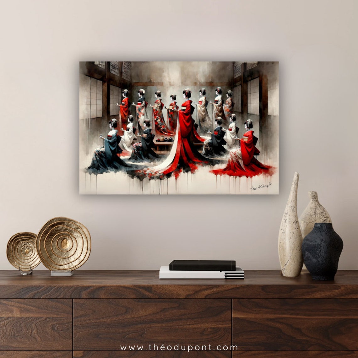 Japanese Geisha Tea Ceremony Gathering Kimono Tea House Art Print - Image 2