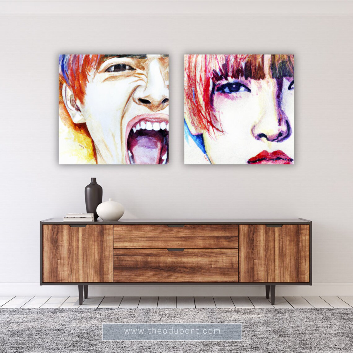 Pop Art Watercolor Young Man Smiling Red Hair Close Up Portrait Poster - Image 2