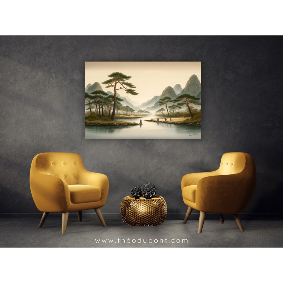 Korean Ink Wash River Valley Pine Mountains Joseon Serene Art Poster - Image 2
