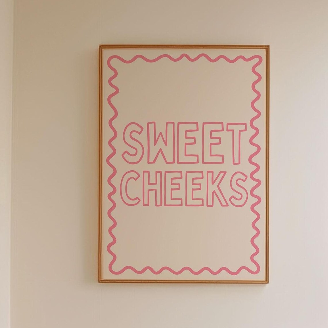 Sweet Cheeks Art Print Funny Pink Preppy Bathroom Typography Light Restroom Decor Bedroom