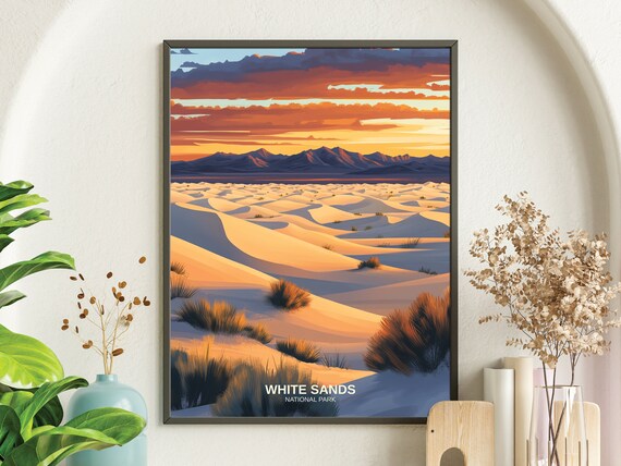 White Sands National Park Warm Sunset Dunes Vintage Style Poster