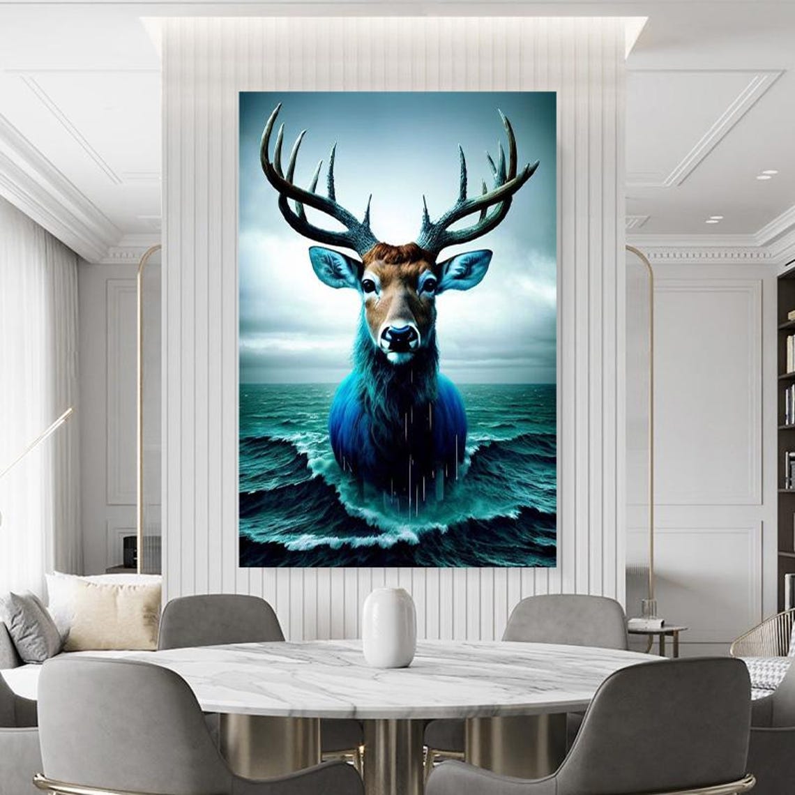 Majestic Stag Emerging From Ocean Waves Surreal Wildlife Poster - Image 3