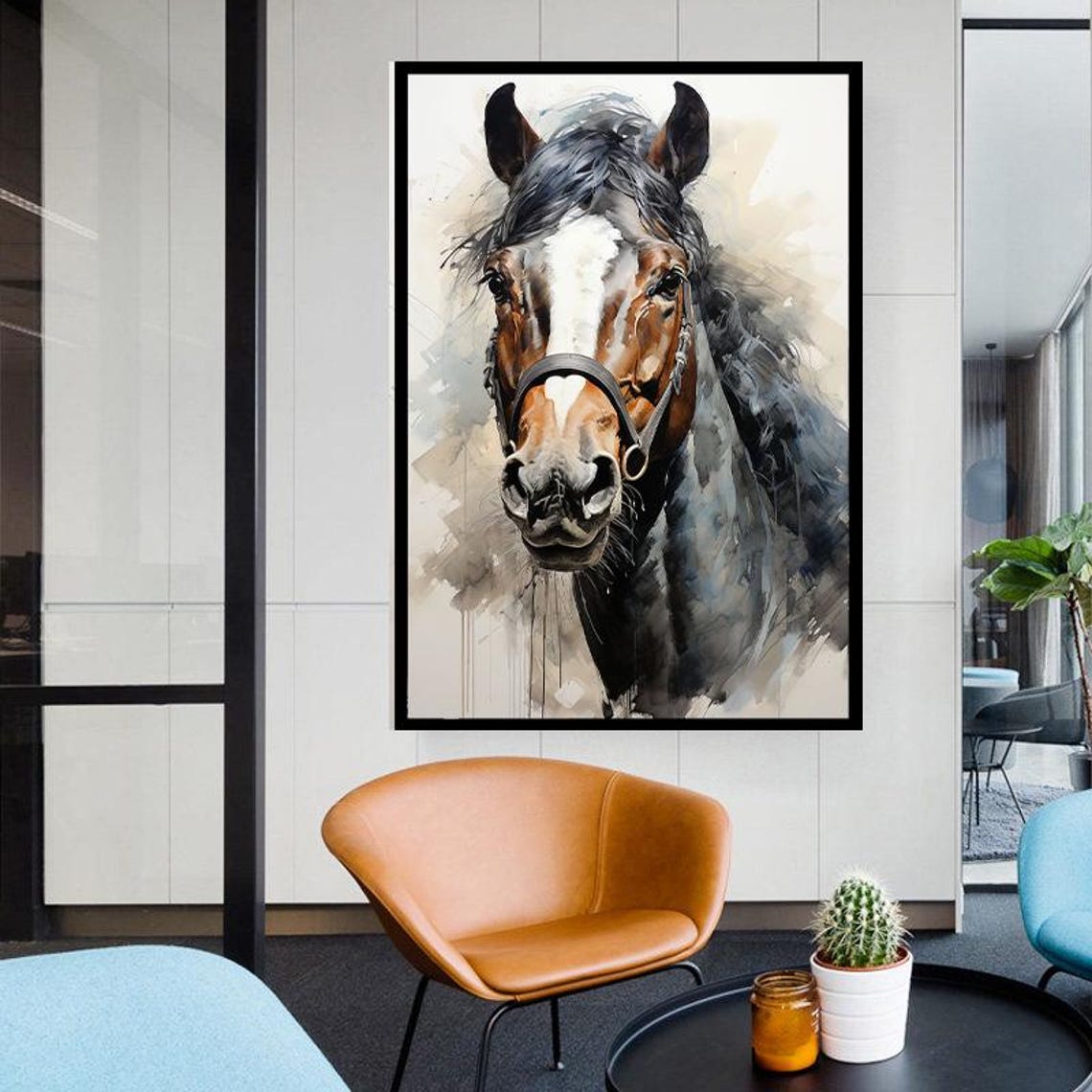 Bay Horse Portrait Watercolor Style Majestic Equine Wall Art - Image 3