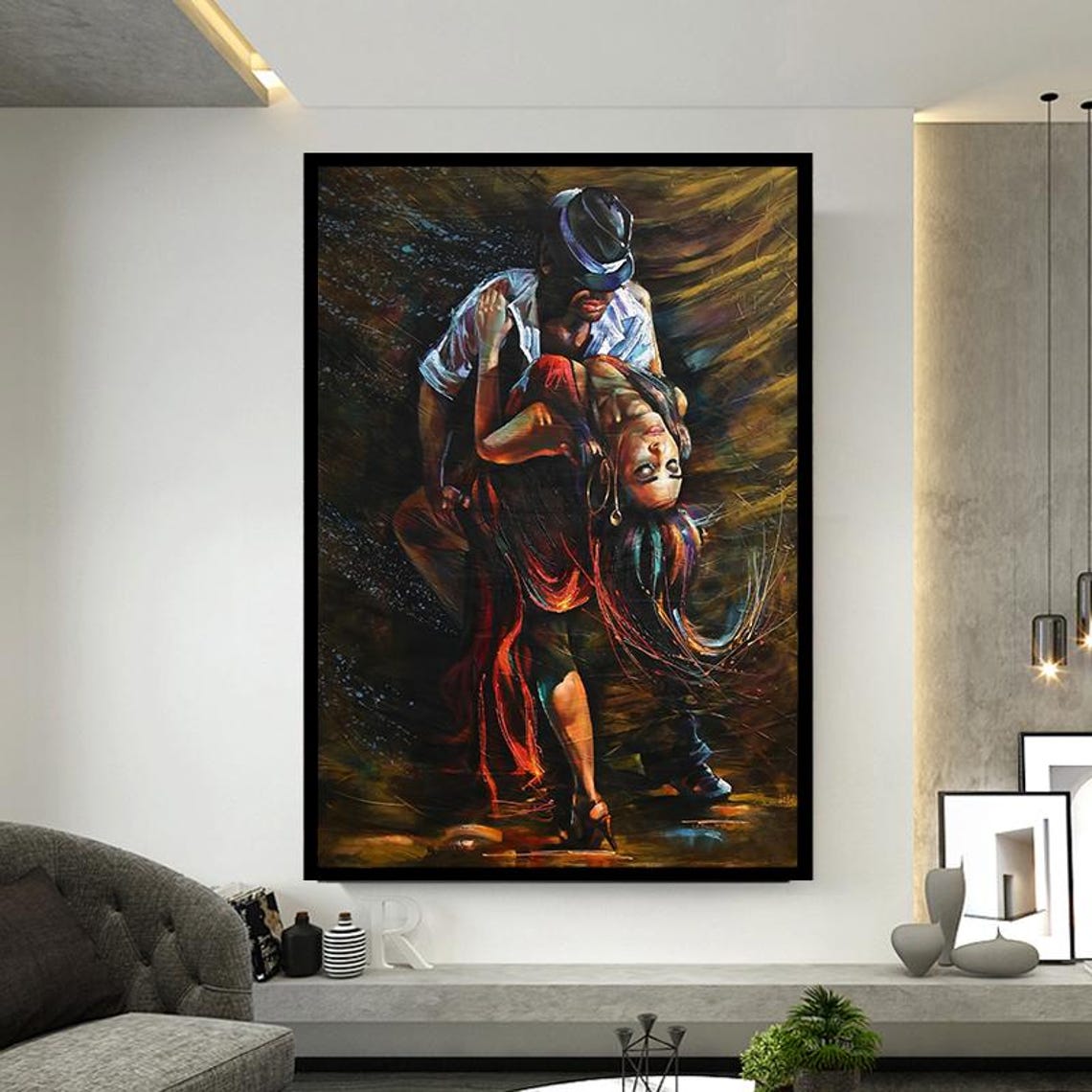 Romantic Tango Dip in Flowing Red Dress Dramatic Dance Poster - Image 2