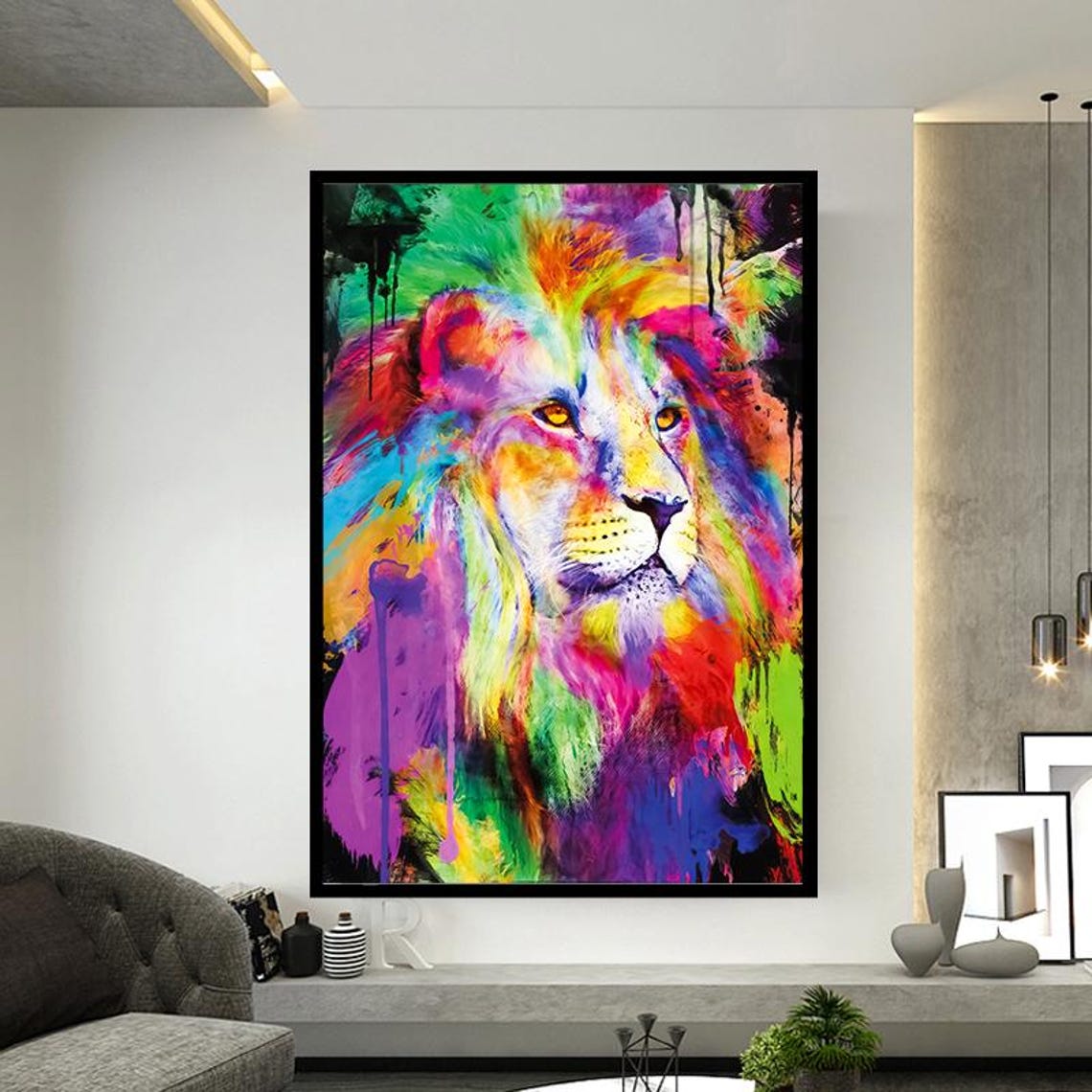 Rainbow Multicolor Splash Paint Lion Portrait Animal Art Poster - Image 2
