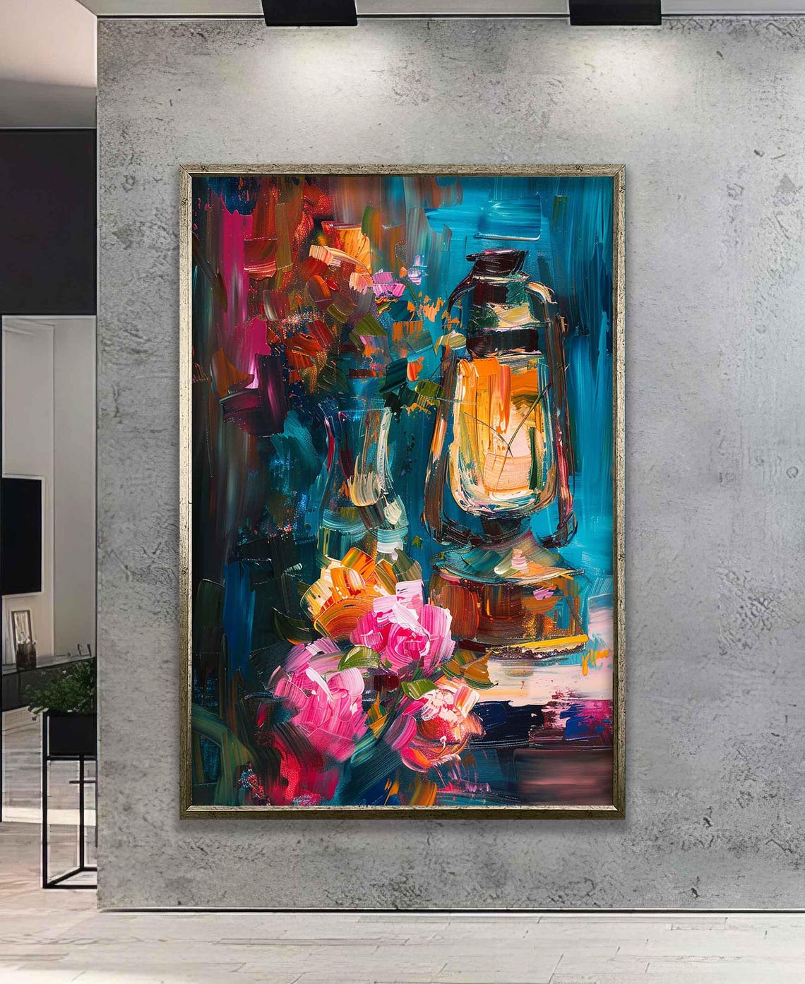 Colorful Abstract Oil Lamp Framed Print Modern Western Art Unique Lamp Wall Art For Bedroom Decor - Image 5