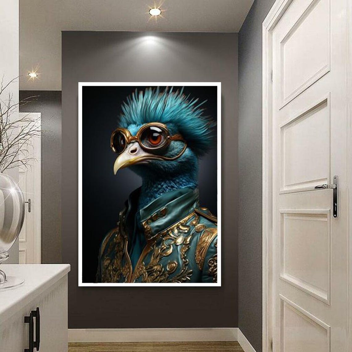 Steampunk Blue Bird with Aviator Goggles Military Portrait Poster - Image 3