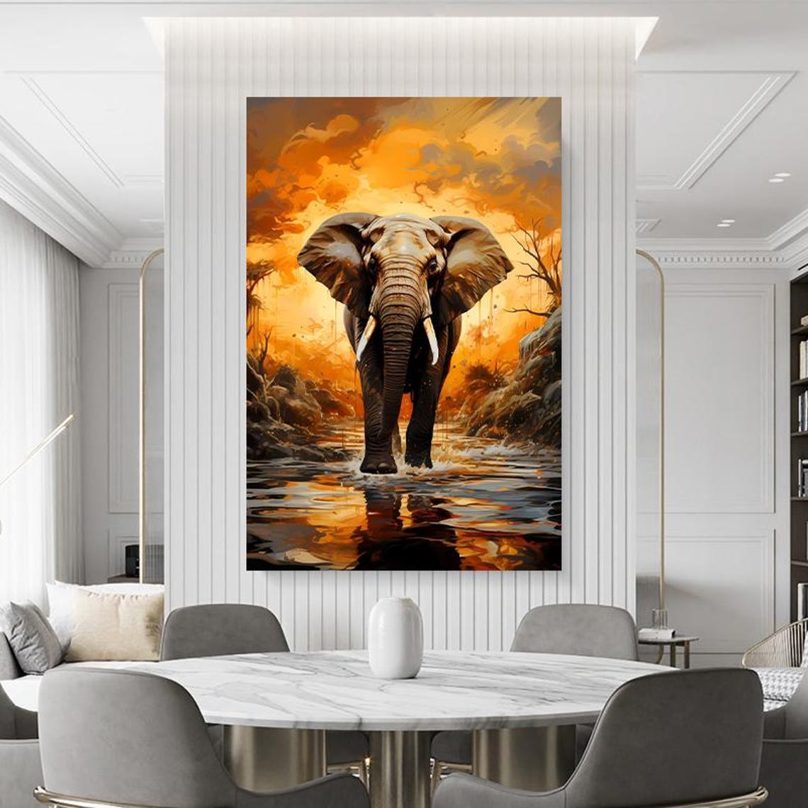 Majestic Elephant Walking Through Golden Sunset Water Wildlife Poster - Image 3