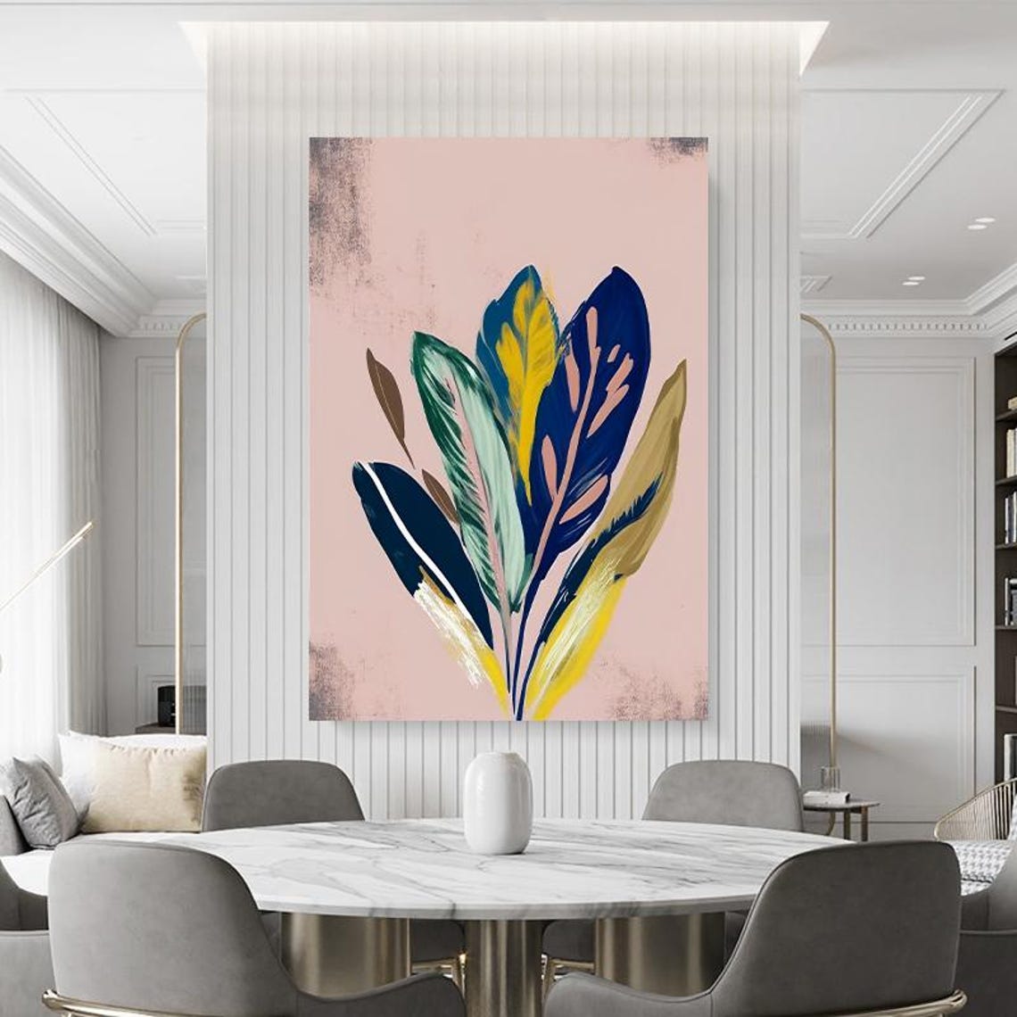 Bold Painted Leaves on Blush Pink Modern Botanical Art Poster - Image 3