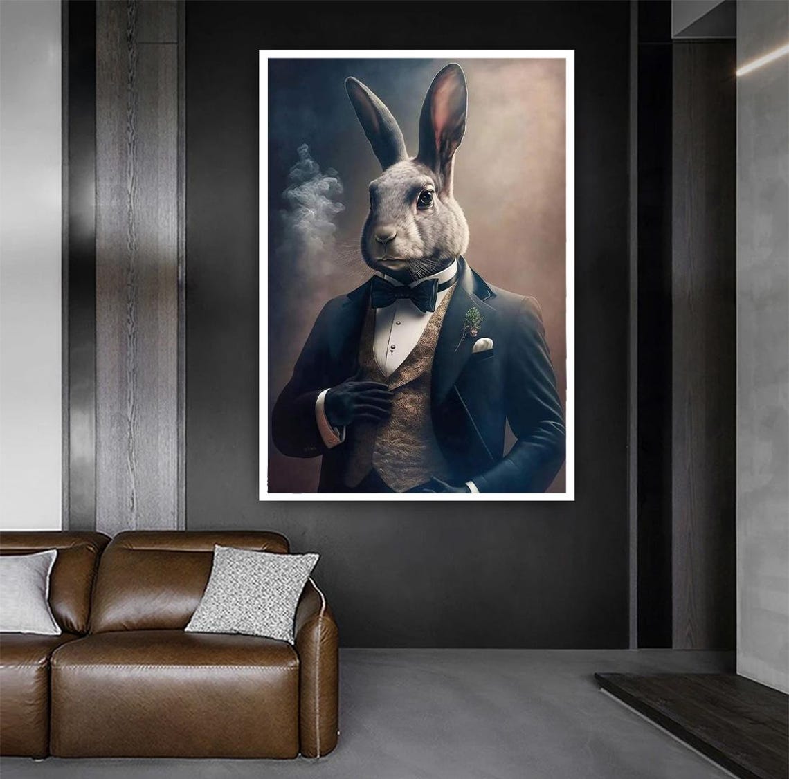 Gentleman Rabbit in Black Tuxedo Funny Animal Portrait Poster - Image 5