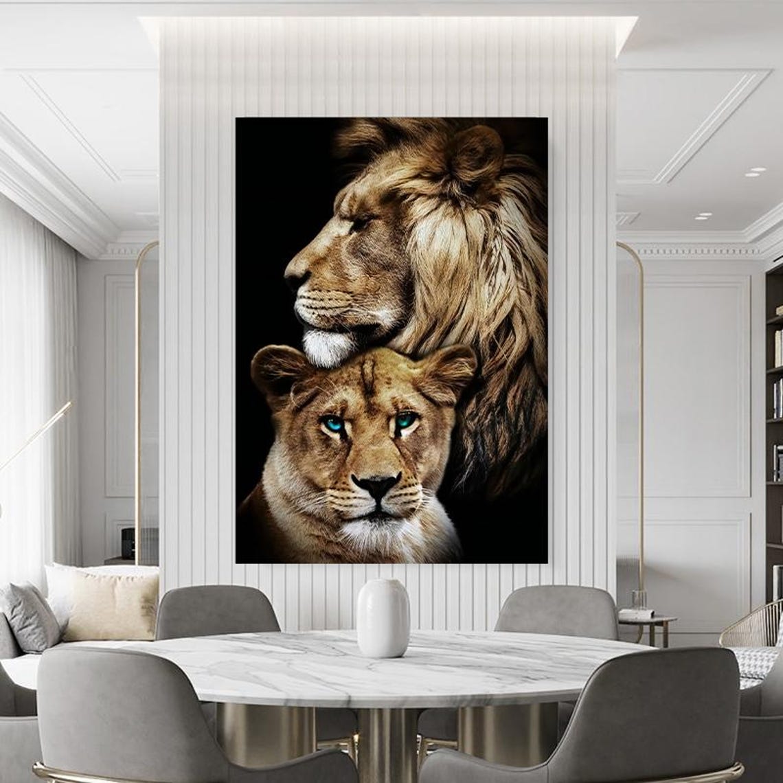 Majestic Lion Nuzzling Its Cub Tender Wildlife Portrait Poster - Image 4