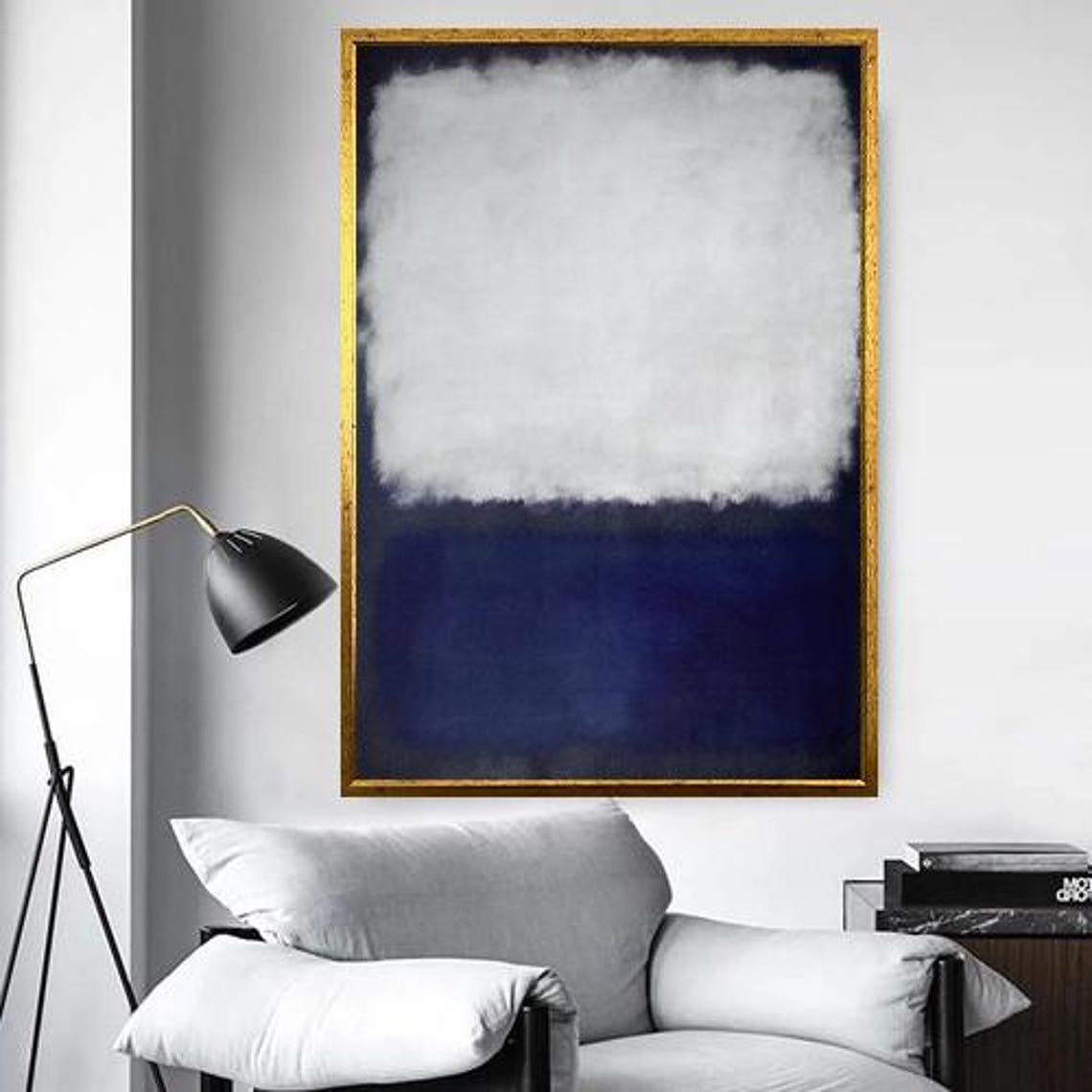 Minimalist Abstract Color Field Painting in White and Deep Blue Poster - Image 5