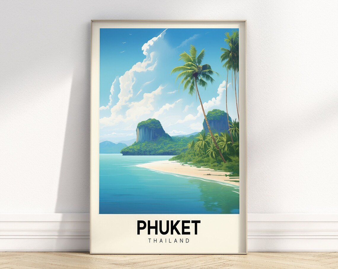 Phuket Thailand Sunny Tropical Beach Colorful Retro Travel Poster