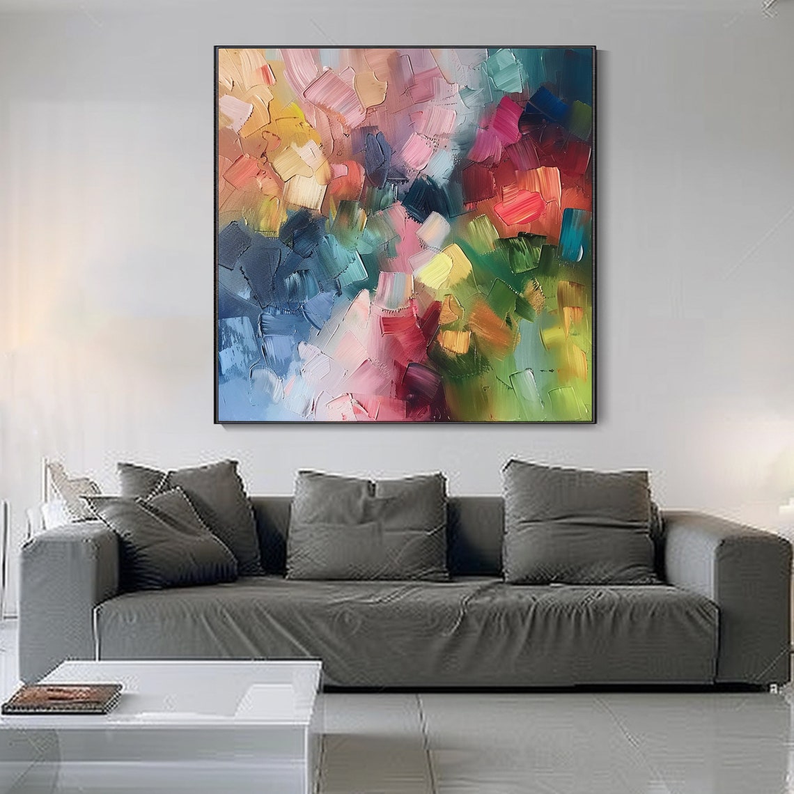 Vibrant Multicolor Abstract Palette Knife Textured Modern Wall Art - Image 3