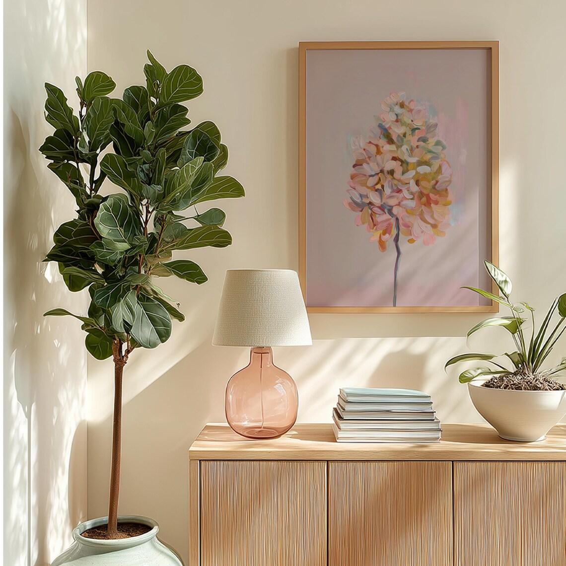 Blush Hydrangea Tree Art Print Abstract Floral Pastel Wall Decor