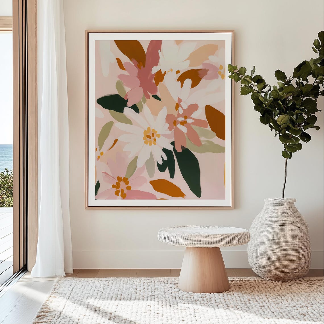 Warm Modern Abstract Floral Bouquet Framed Dining Room Art Poster - Image 3