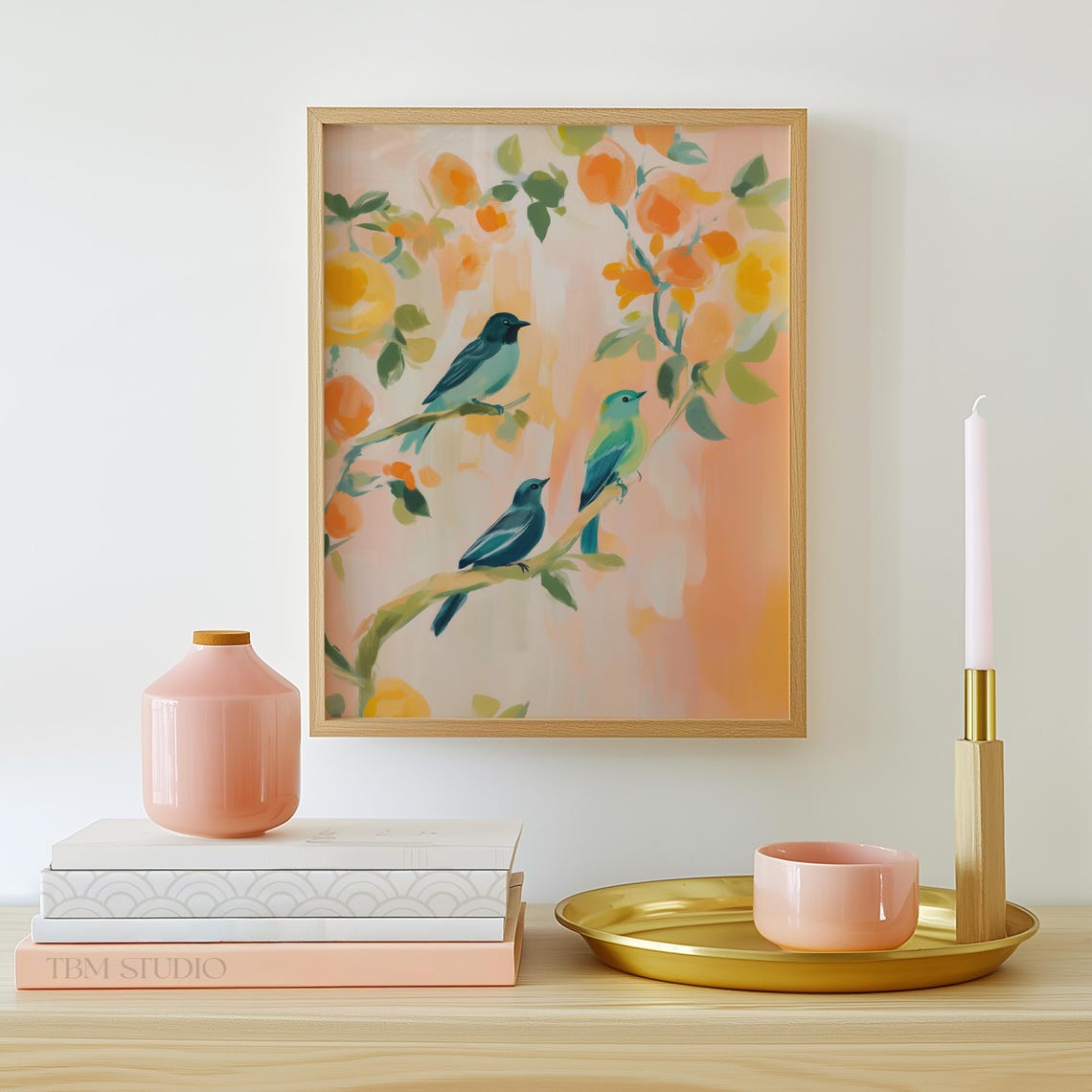 Pastel Birds Botanical Art Print Colorful Nature Illustration
