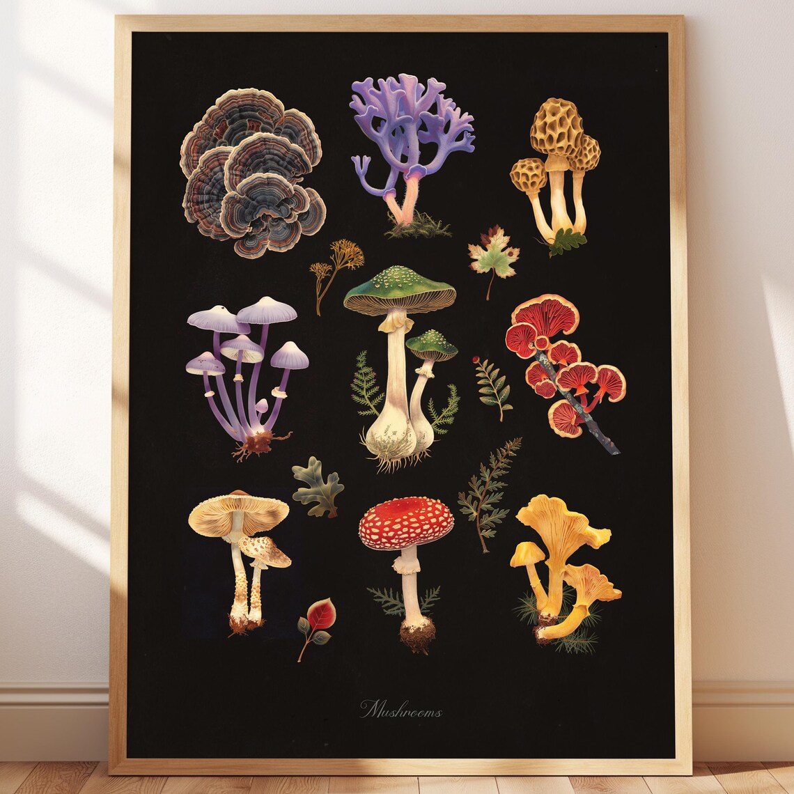 Vintage Mushroom Fungi Botanical Species Chart Dark Wall Art - Image 2