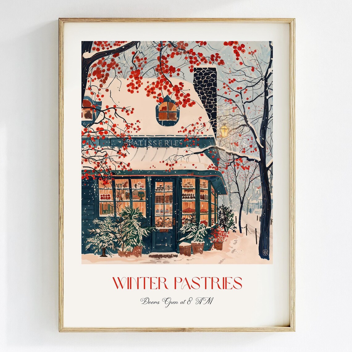Cozy Patisserie Watercolor Art Print, Festive Bakery