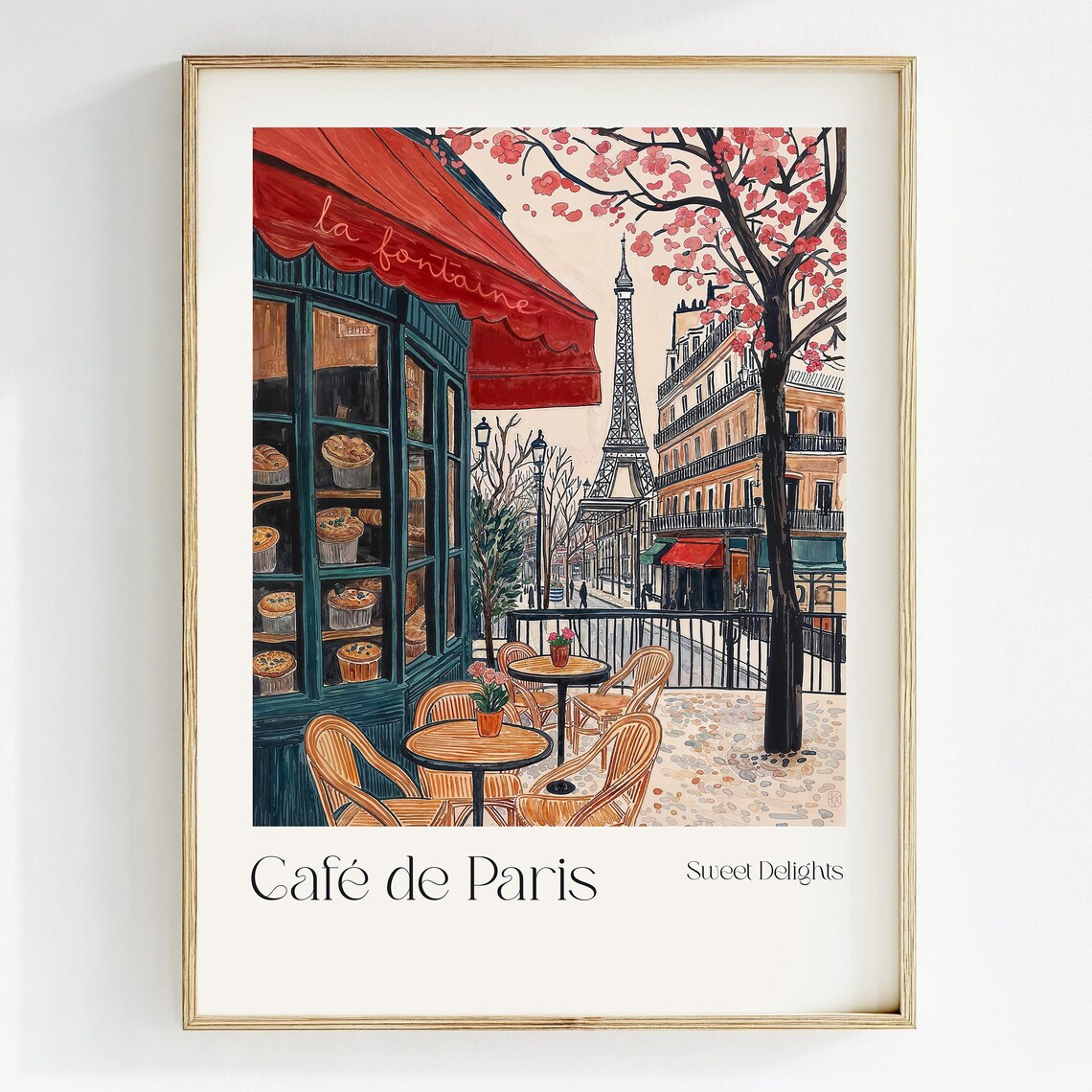 Paris Cafe French Pastries Art Print, Watercolor