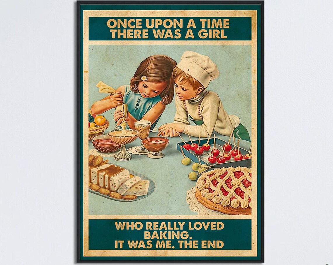 Girl Baking, Kitchen Wall Hanging Poster Print
