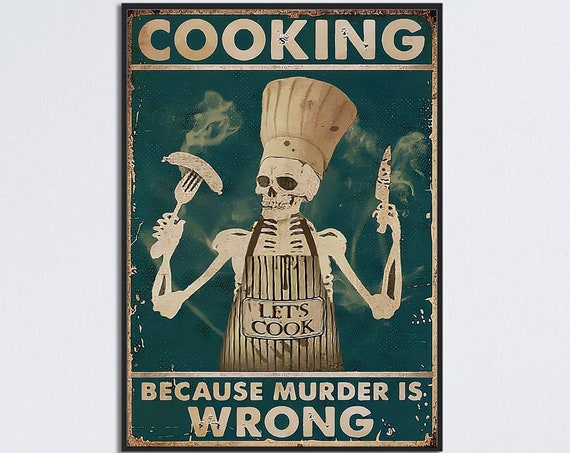 Skeleton Cooking, Kitchen Decor, Poster