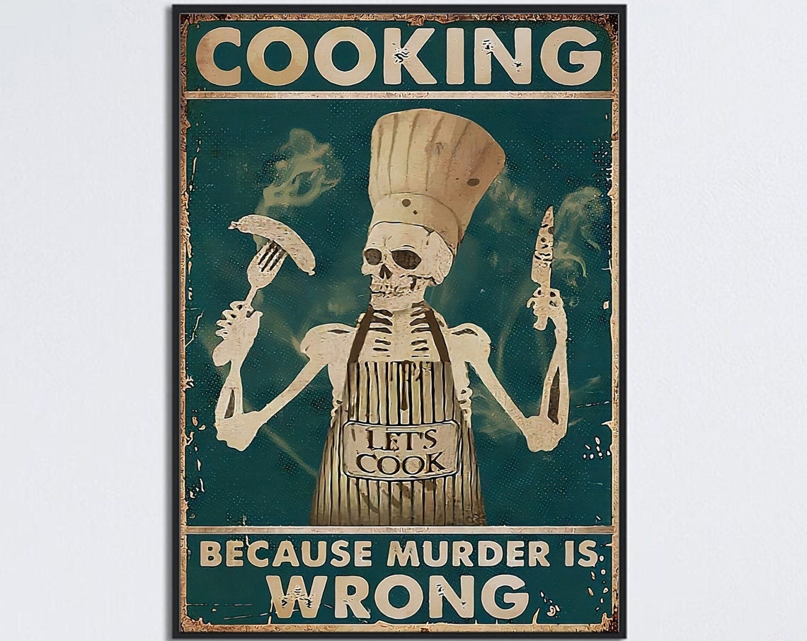 Skeleton Cooking, Kitchen Decor, Poster