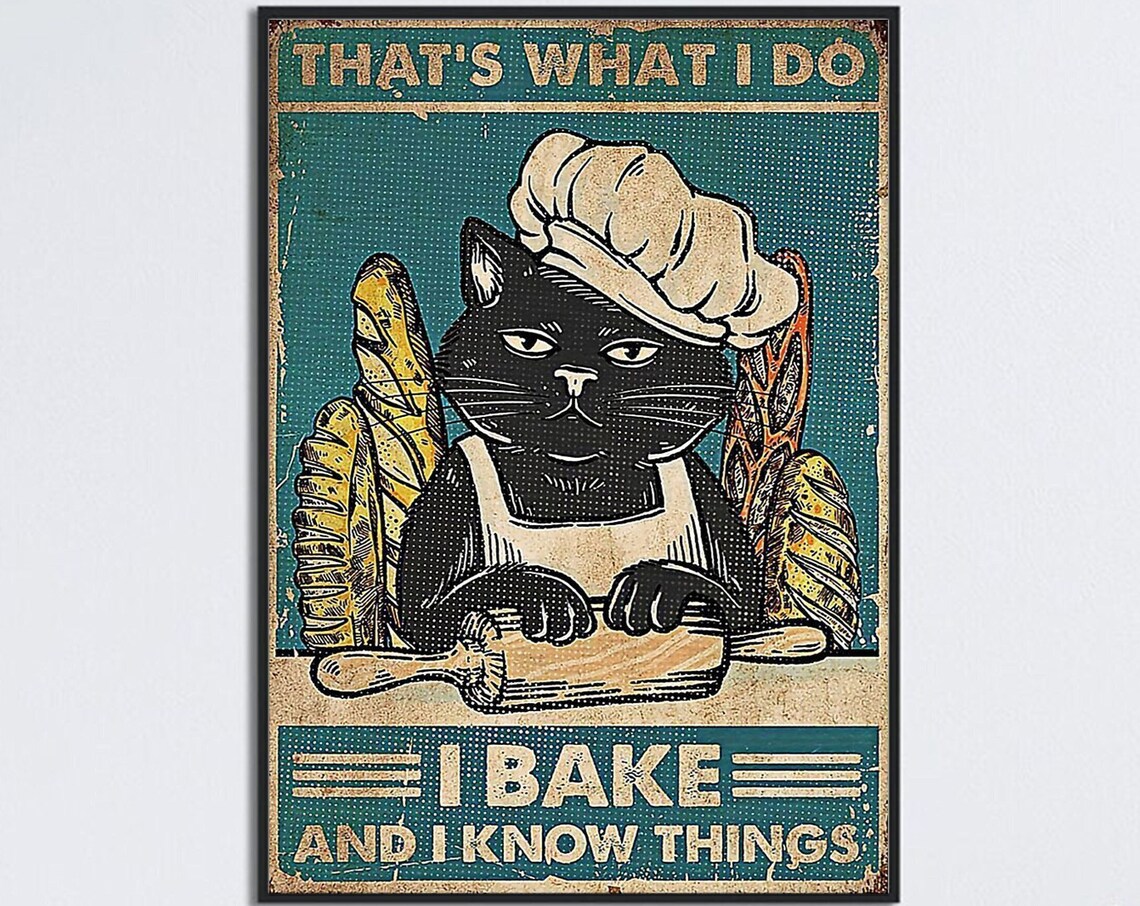 Black Cat Baking Quote Poster, Kitchen Wall Art