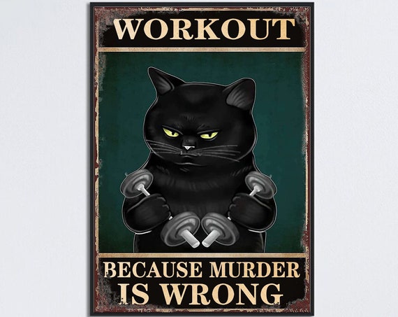Black Cat Gym Room Art, Weightlifting Workout Poster