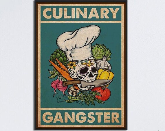 Culinary Gangster Sugar Skull Chef Vintage Kitchen Wall Poster