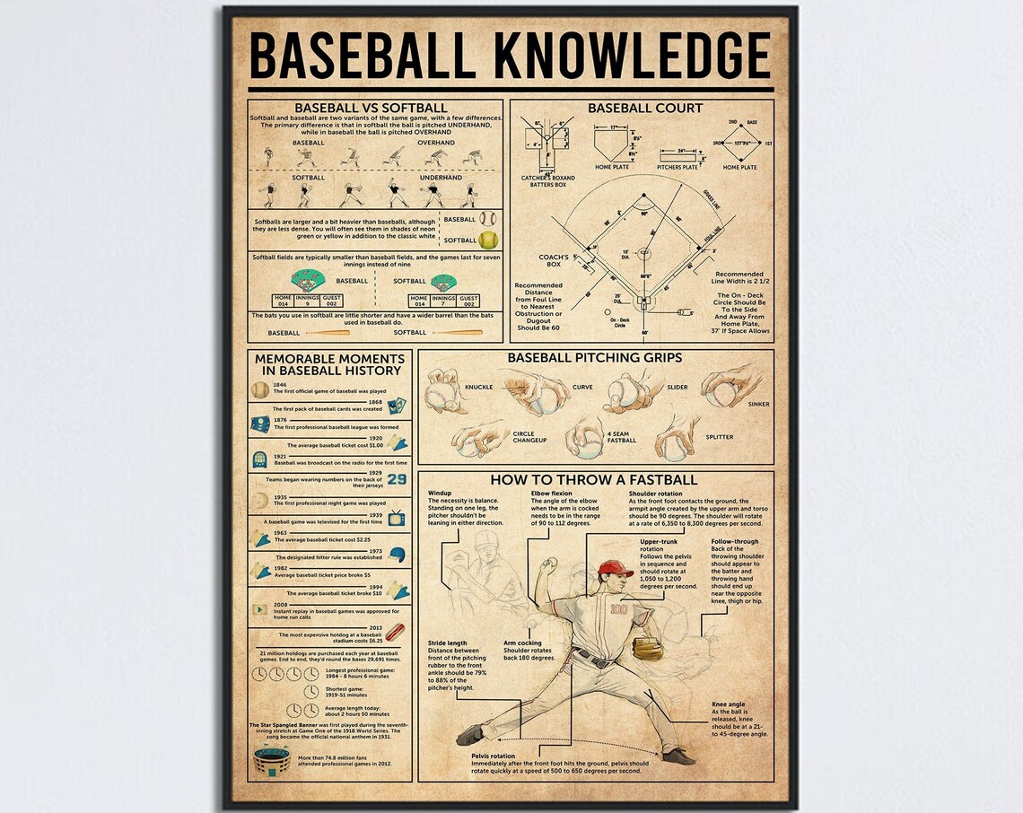 Baseball Knowledge Poster, Gift for Baseball Player