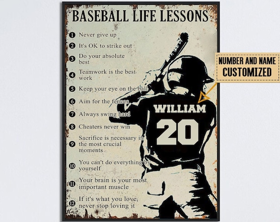Personalized Baseball Life Lesson Art Print, Custom Name