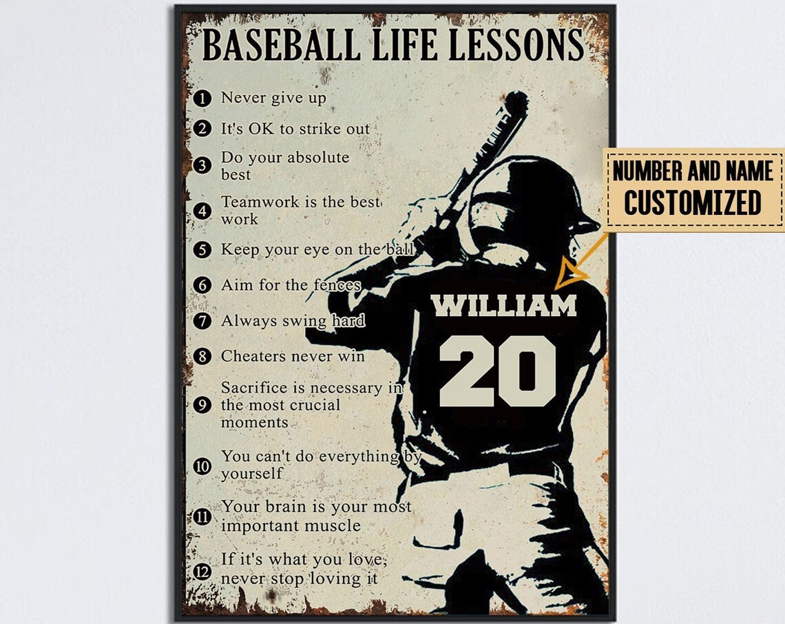 Personalized Baseball Life Lesson Art Print, Custom Name
