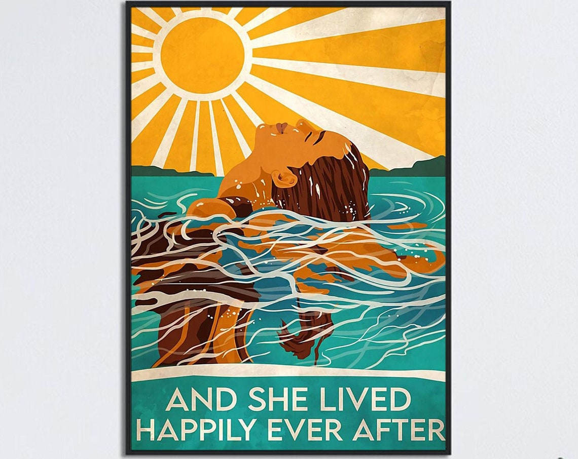 Woman Floating In Ocean Sunshine Happily Ever After Art Poster