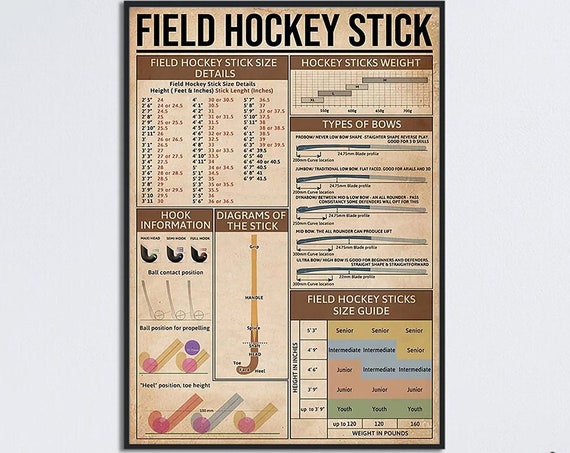 Field Hockey Stick Poster Hockey Stick Weight Field Hockey Stick Size Guide Hockey Wall Hanging Hockey Player Gift Hockey Stick Knowledge