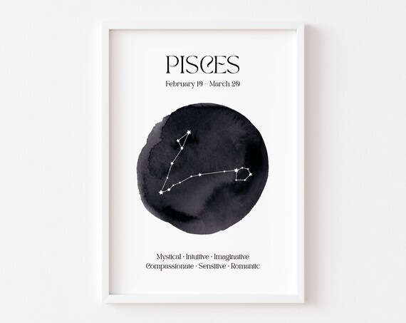 Pisces Zodiac Astrology Print, Celestial Wall Art