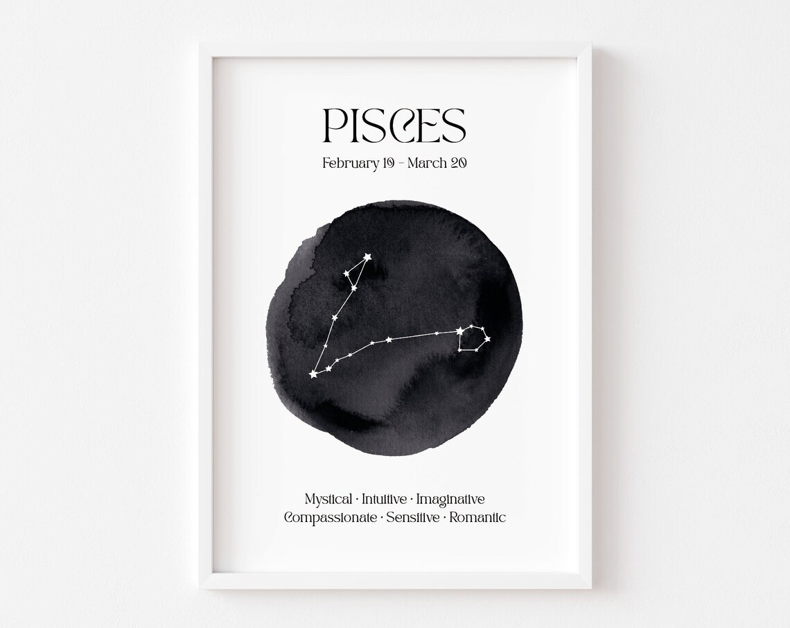 Pisces Zodiac Astrology Print, Celestial Wall Art