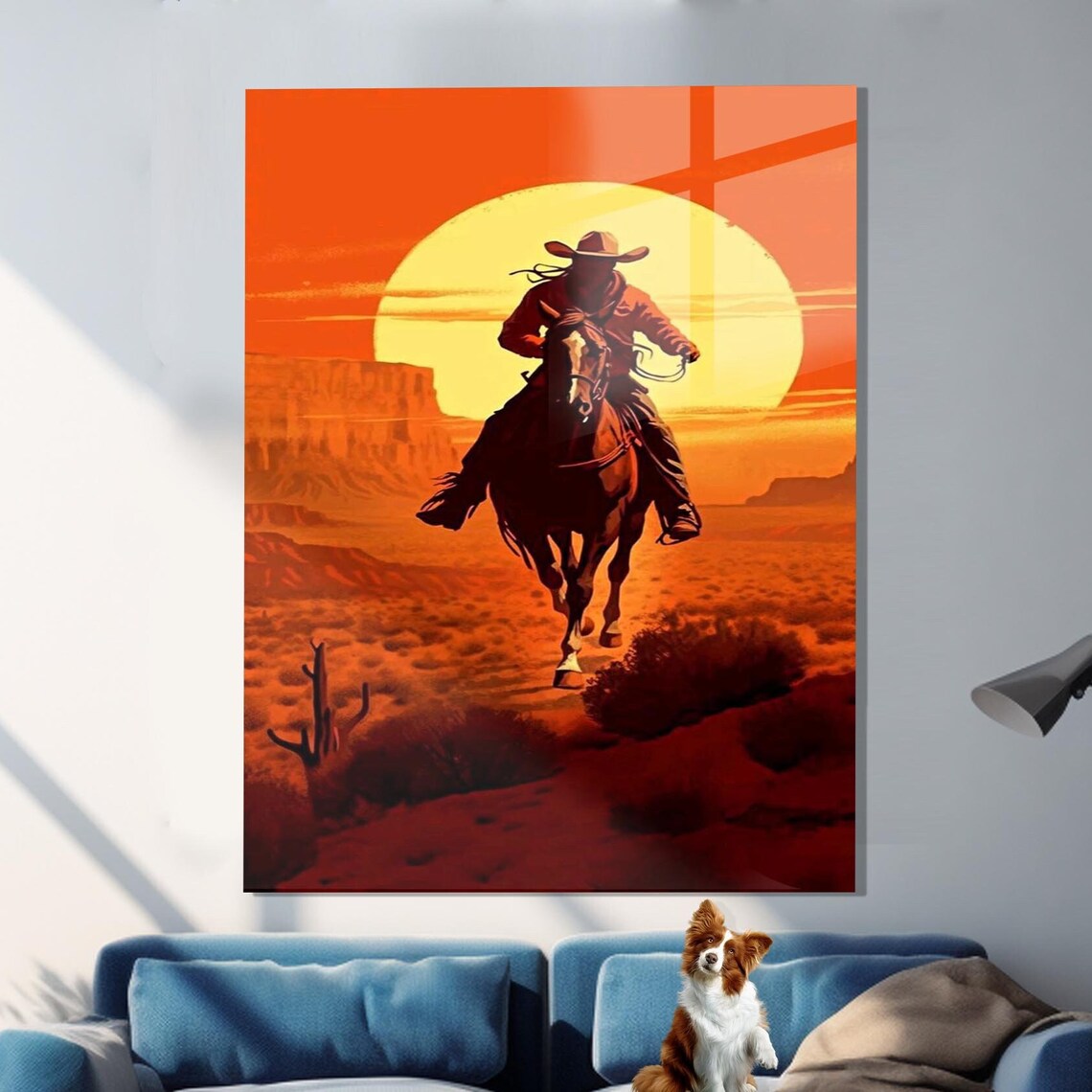 Cowboy Riding Horse Sunset Desert Canyon Western Gallery Poster