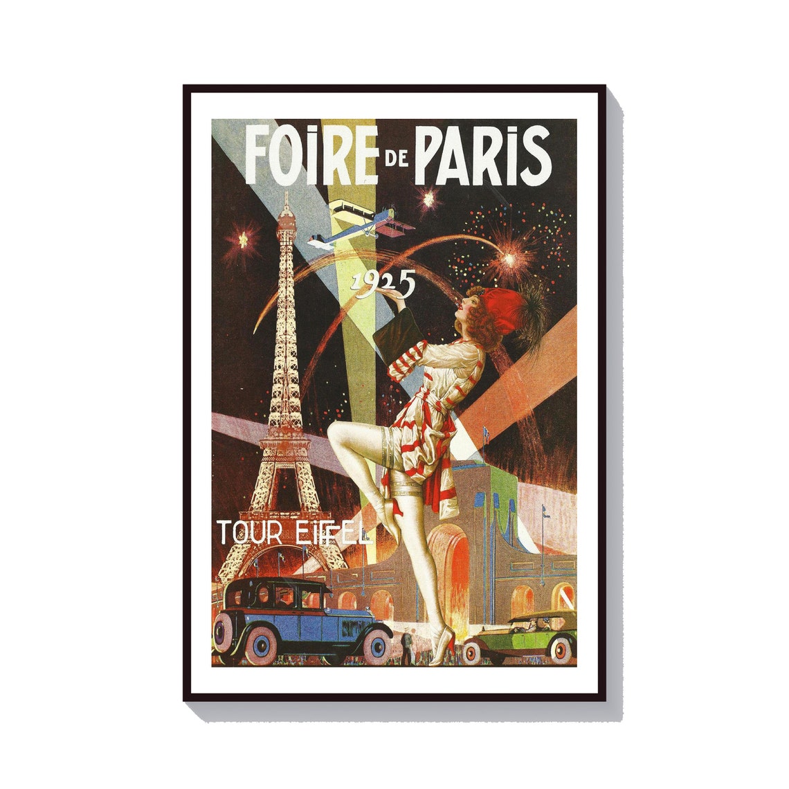 Foire de Paris 1925 Eiffel Tower Dancer Night Vintage French Poster