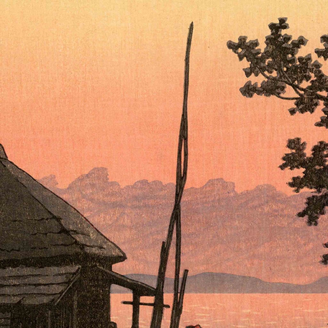 Japanese Sunset Over Still Water Vintage Woodblock Evening Poster - Image 2