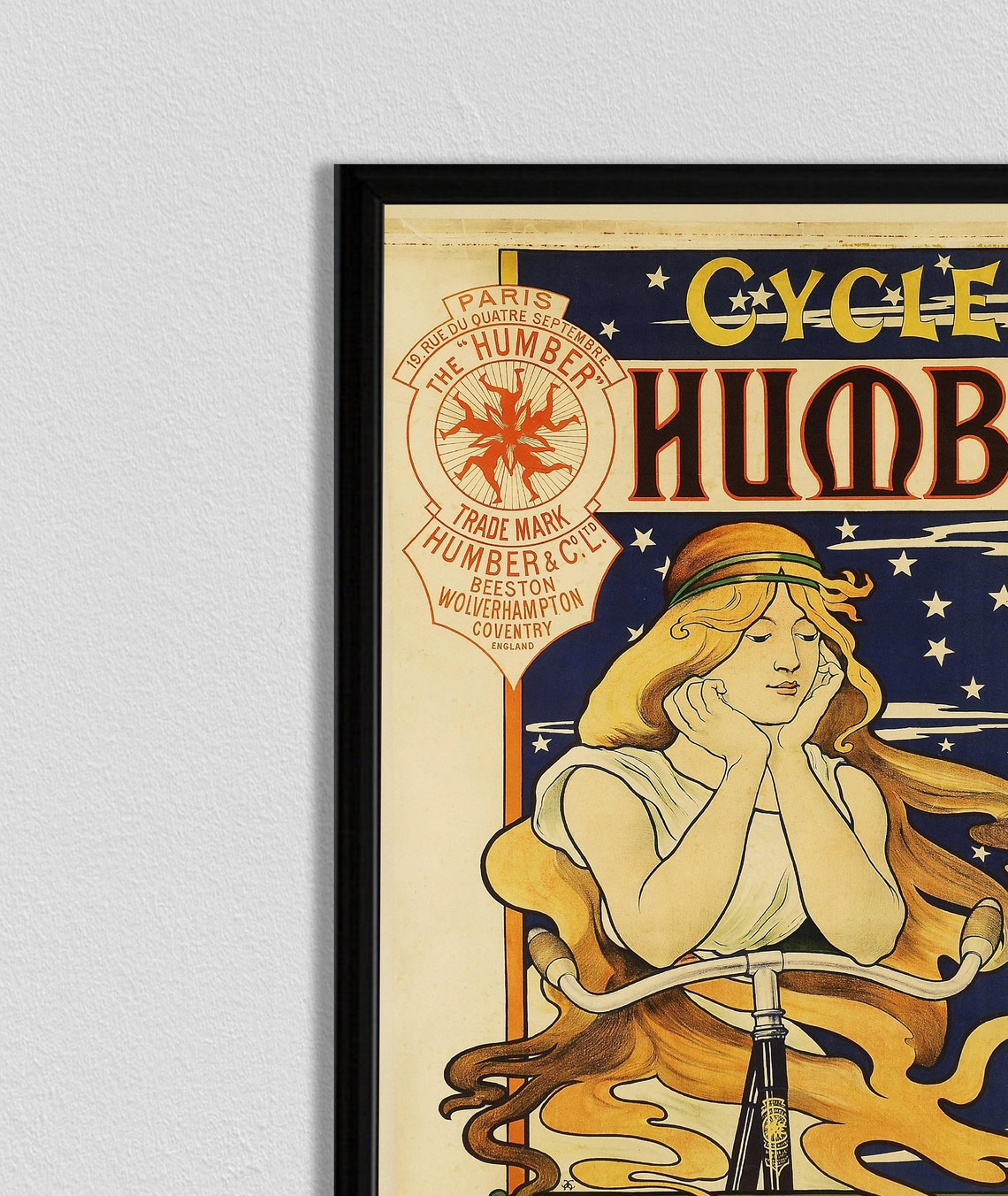 Cycles Humber Vintage Art Nouveau Woman Bicycle Advertisement Poster - Image 2