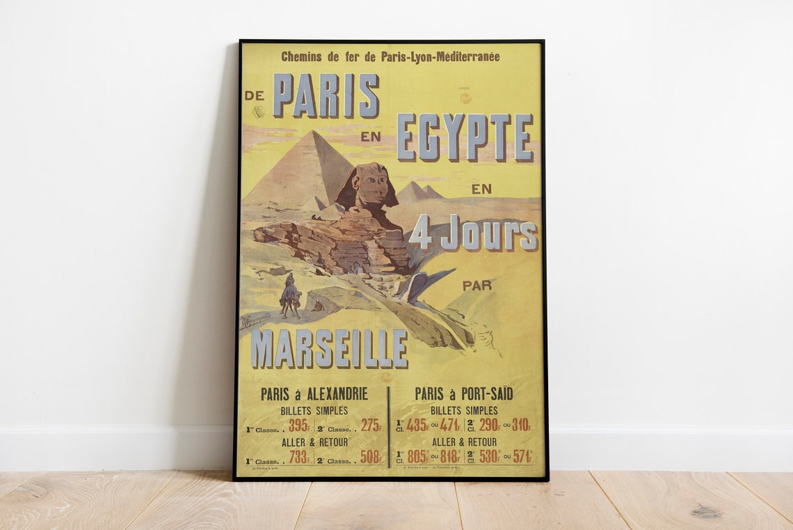 Paris Egypt Vintage Railway Travel Poster with Sphinx Pyramids - Image 2