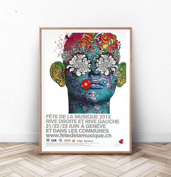 Fete de la Musique 2013 Geneva Psychedelic Face Concert Poster