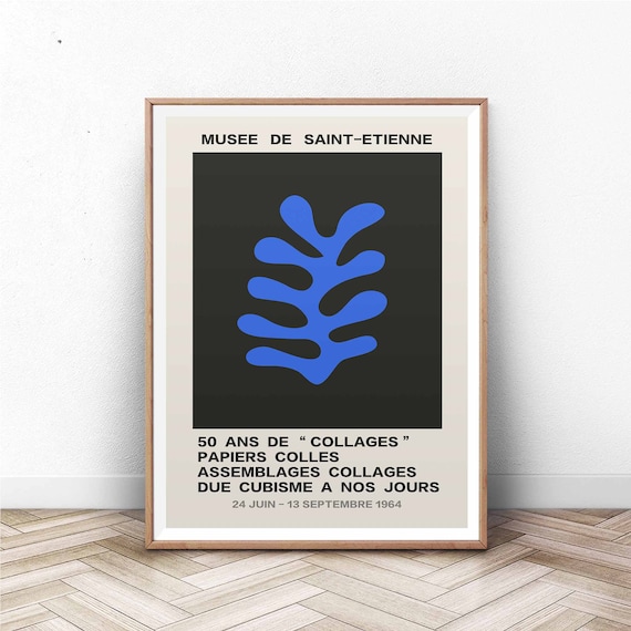 Musee de Saint Etienne 1964 Collages Cobalt Blue Fern Cutout Art Poster