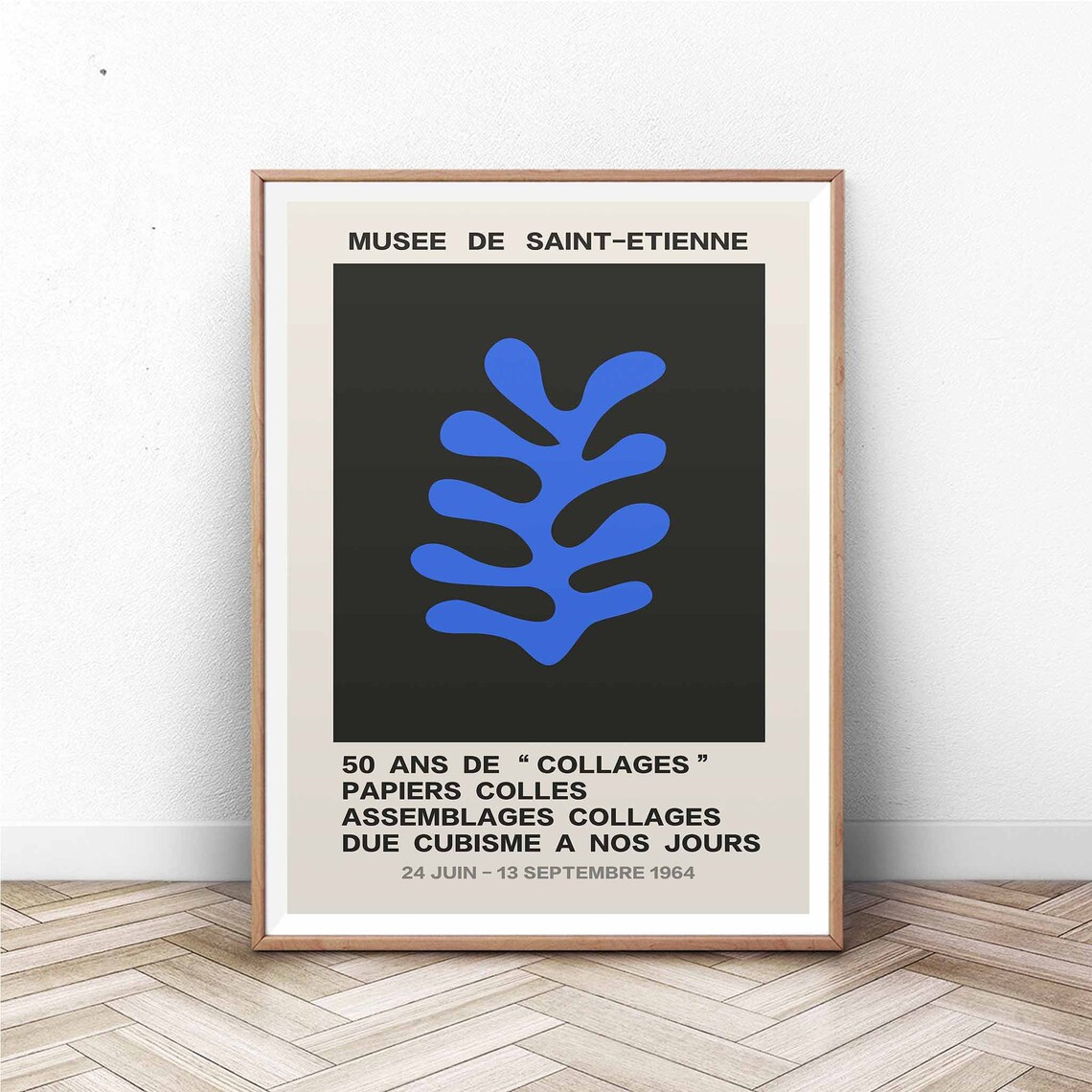 Musee de Saint Etienne 1964 Collages Cobalt Blue Fern Cutout Art Poster