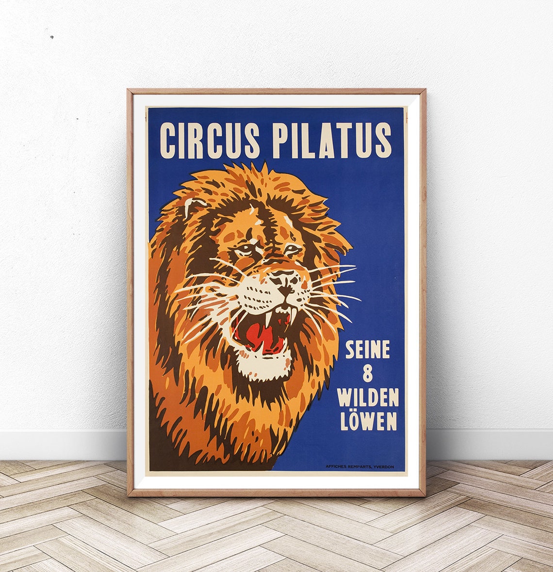 Circus Pilatus Roaring Lion Vintage Swiss Circus Eight Lions Poster