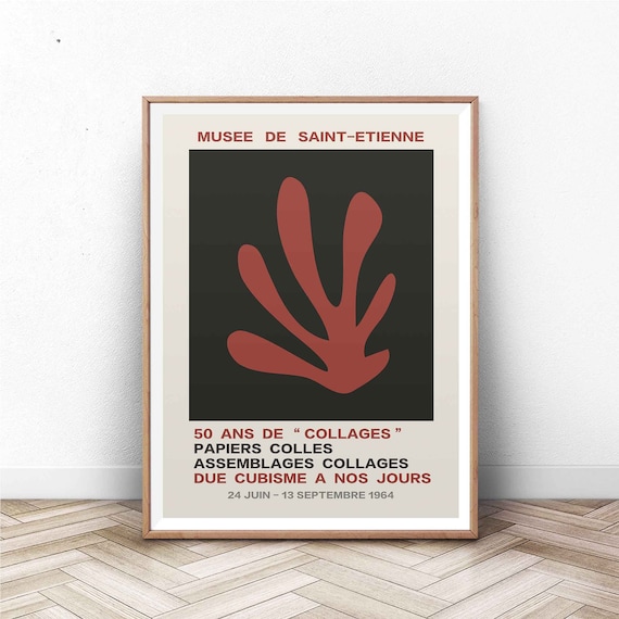 Musee de Saint Etienne 1964 Collages Papiers Colles Red Paper Cut Poster
