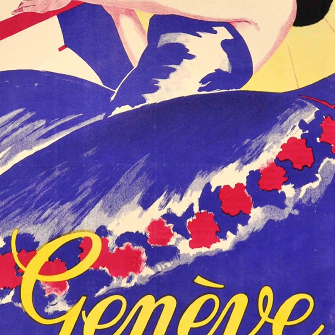 Geneve Fete des Fleurs 1925 Flower Festival Vintage Art Poster - Image 2